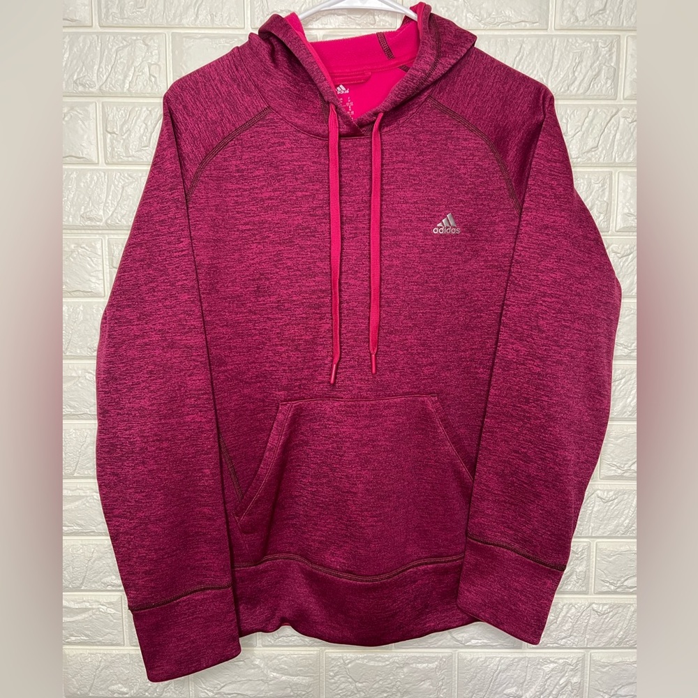 Adidas Women's Team Climawarm Pullover Hoodie Maroon Heather Pink Sz Medium